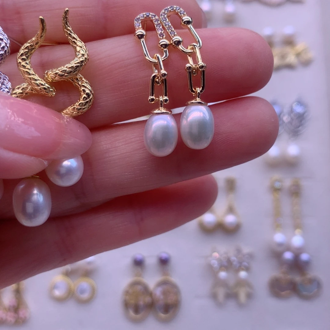 合金淡水珍珠耳饰