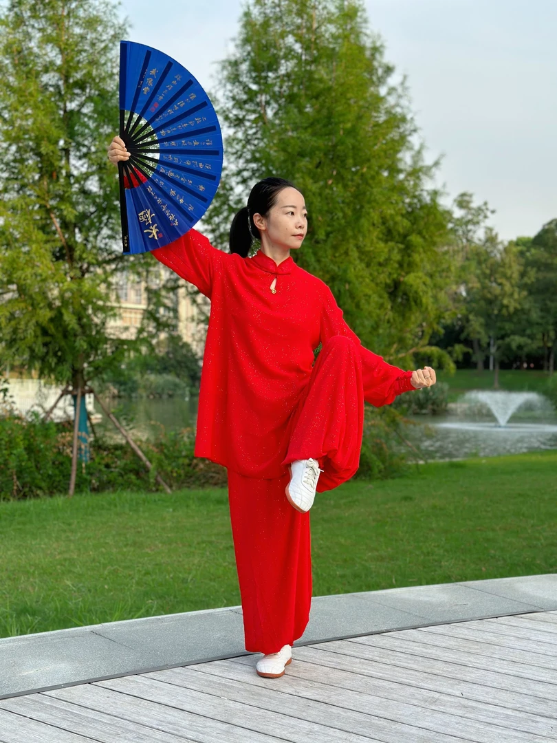 撒银纱中长款女太极服高端大气中国风表演练功服飘逸垂顺