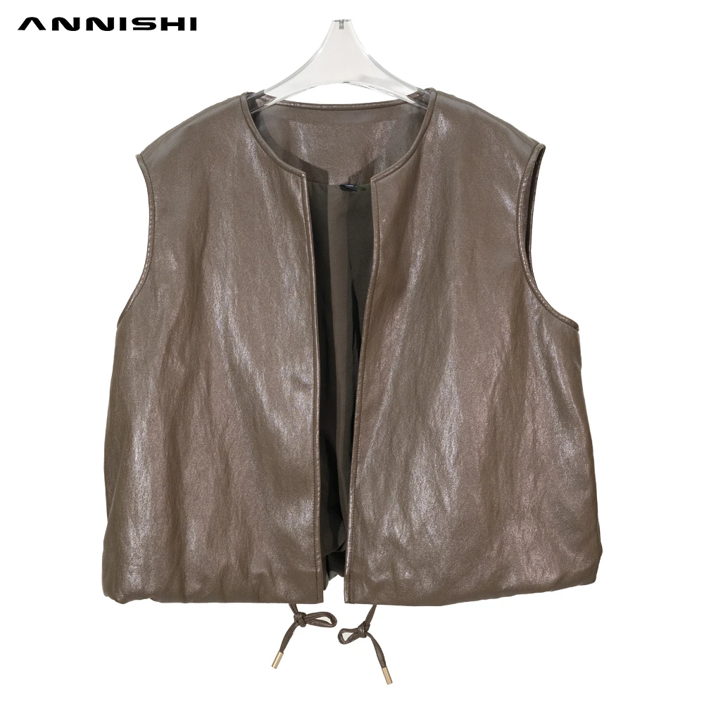 【英伦腔调】ANNISHI 休闲精致质感皮马夹-09S055