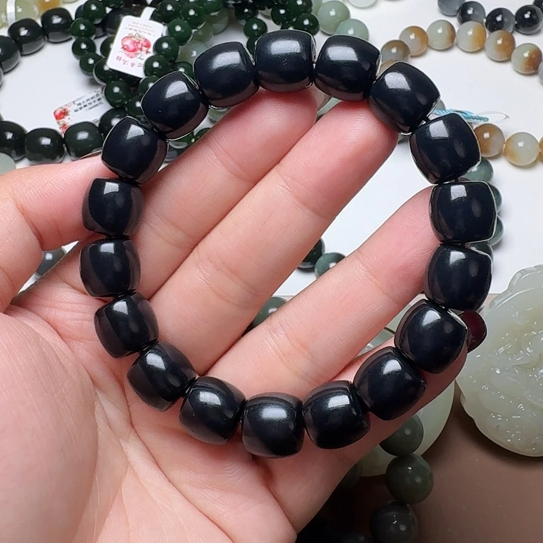 和田玉未镶嵌手链12 墨玉 特细