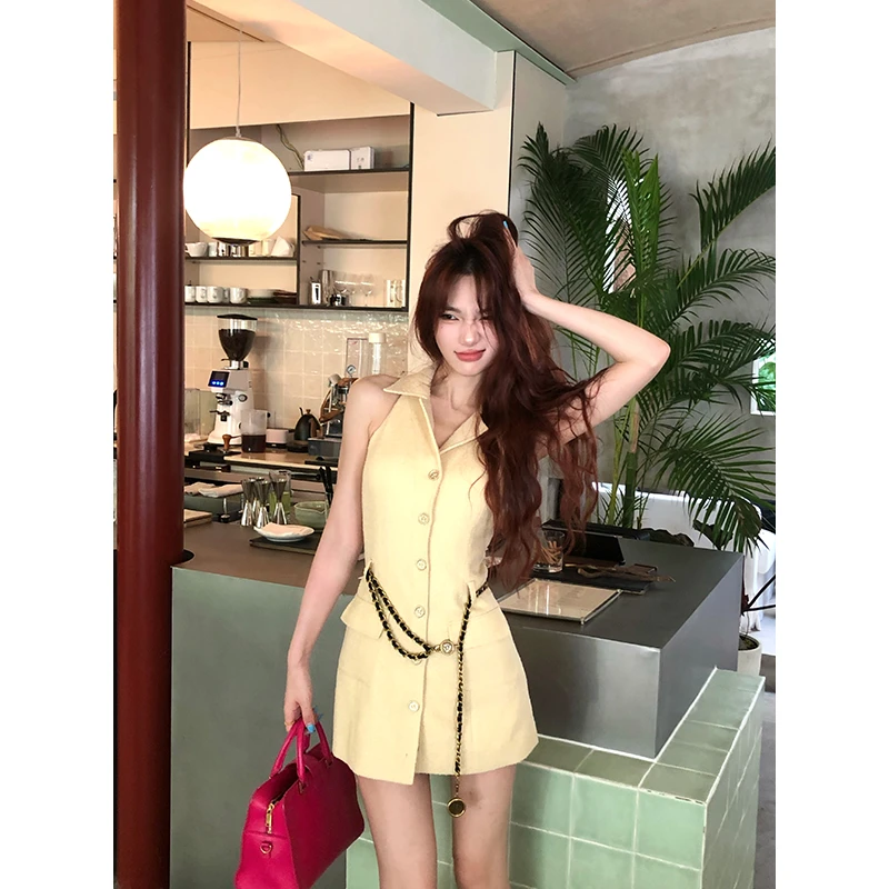 【12YE】法式气质香风无袖收腰显瘦短款连衣裙（有胸垫）Q1001