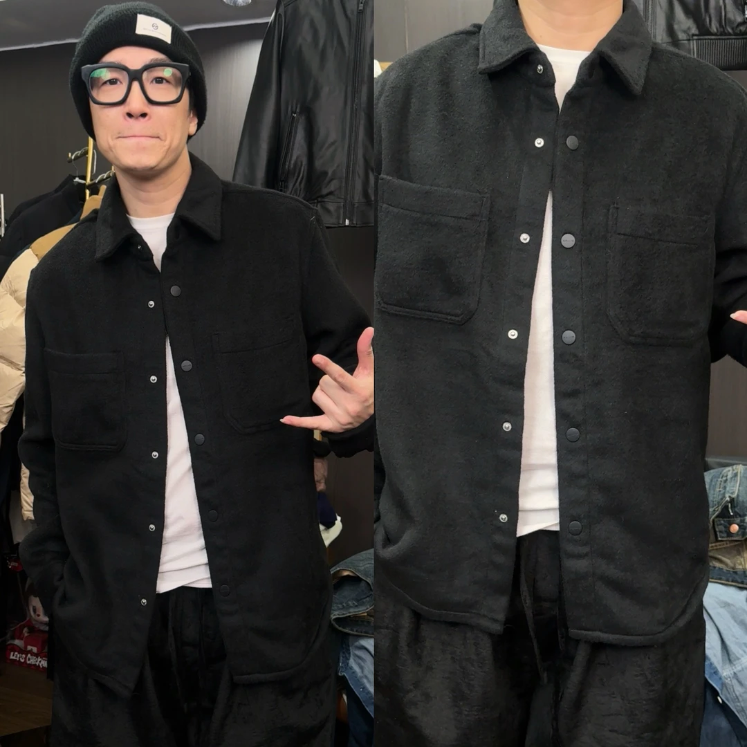 33129-双层领口工装夹克牛仔黑色长袖经典百搭工装