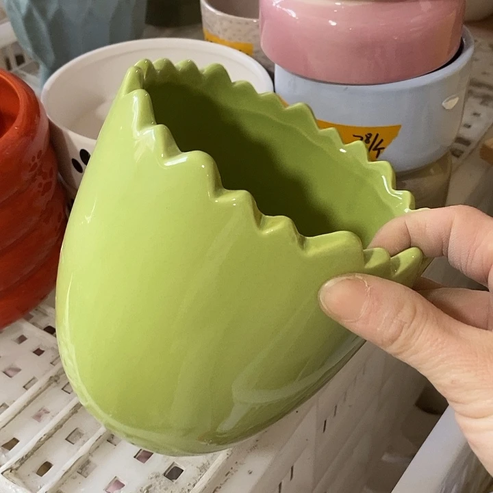 陶盆有孔 瑕疵针孔漏釉介意勿拍外高 13外口13