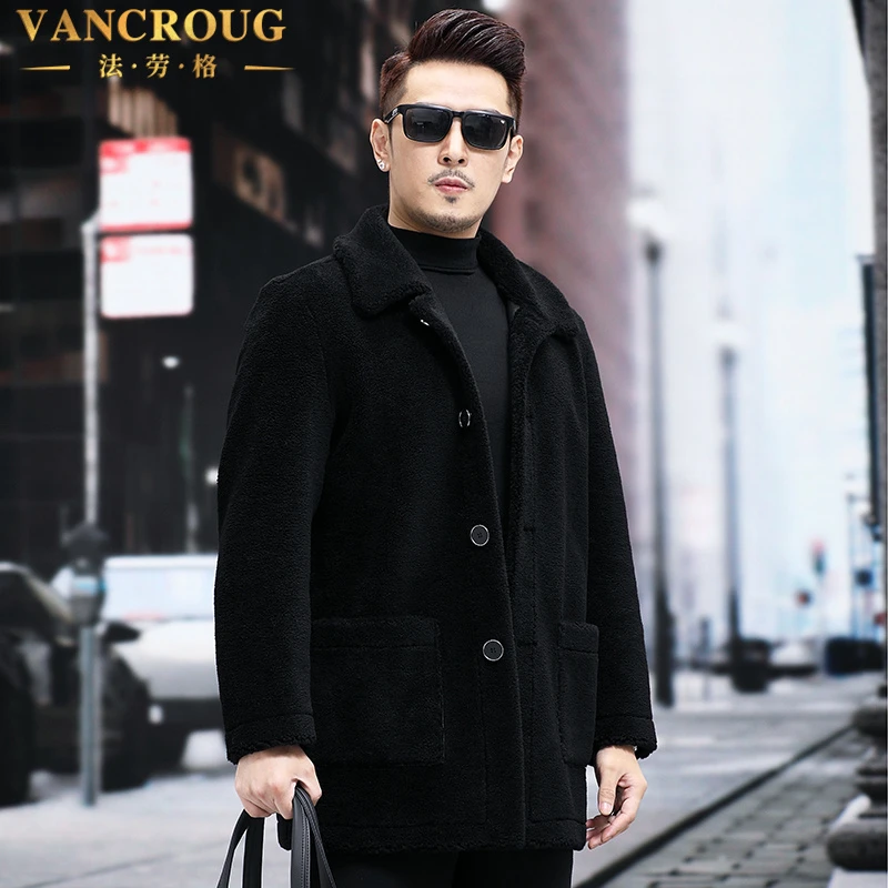 VANCROUG/法劳格皮草男士冬季新款潮流保暖中长款翻领高级感外套