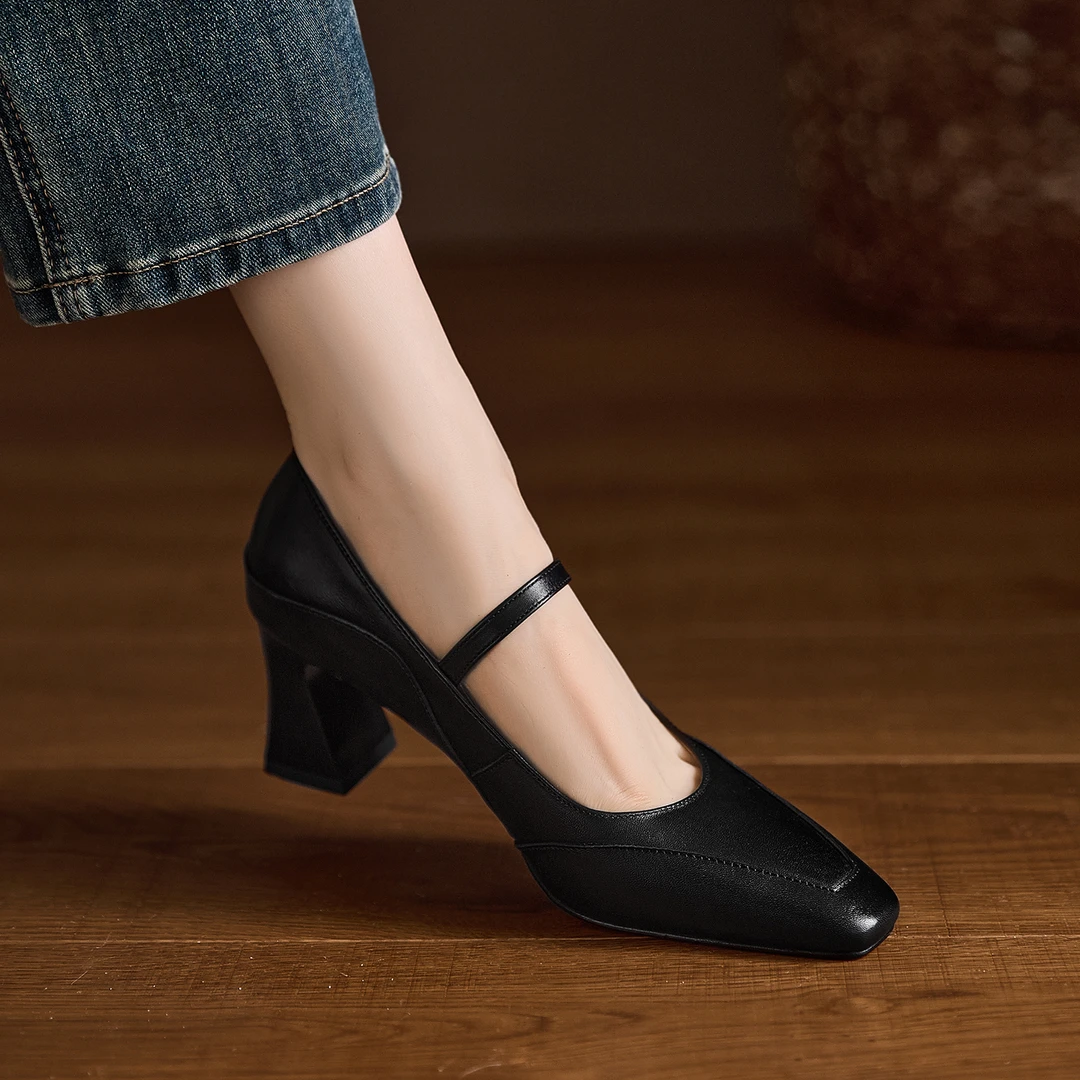 小个子增高6.5cm~法式玛丽珍高跟鞋气质高级不累脚粗跟浅口单鞋女