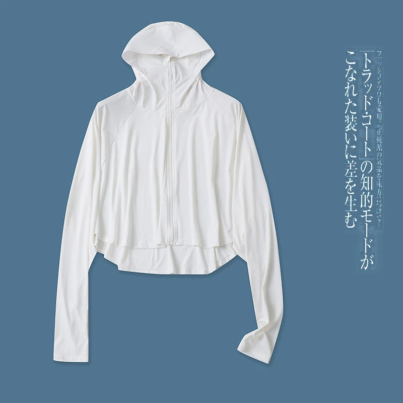 II6784外贸日单女士连帽防晒上衣长袖宽松遮阳防紫外线短款