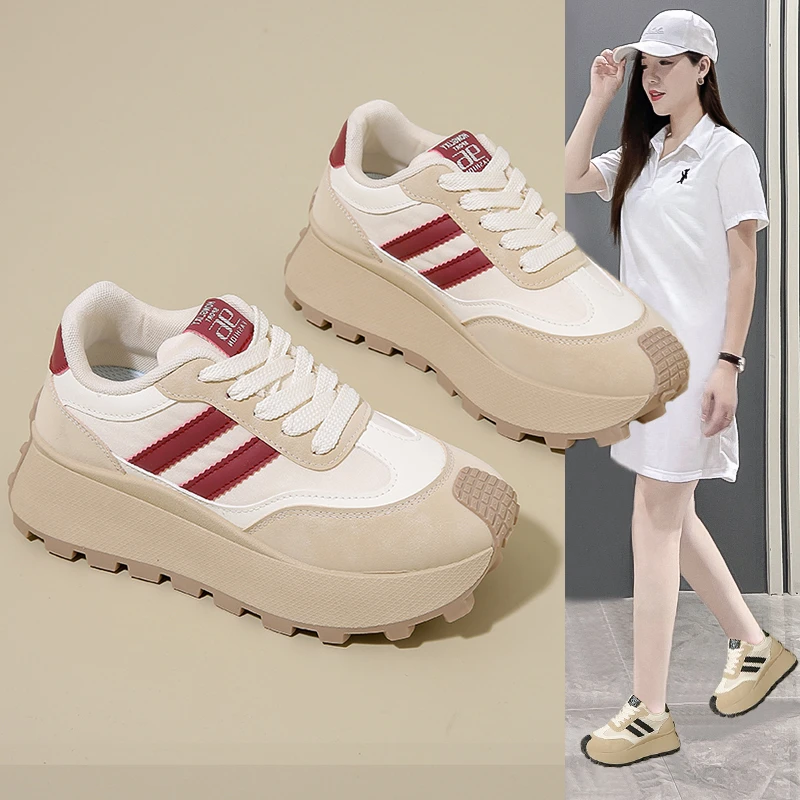 爆款显脚小厚底老爹鞋女春季百搭增高2025新款超火休闲运动阿甘鞋