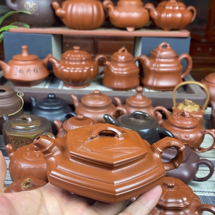 紫砂茶壶六方扁竹150cc原矿赵庄朱泥特价