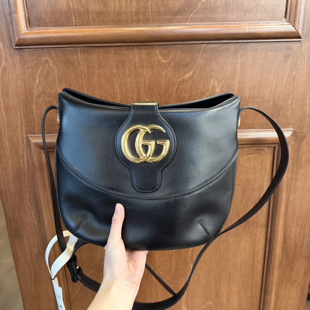 95新 GUCCI/古驰 ARLI系列黑色单肩包斜跨包
