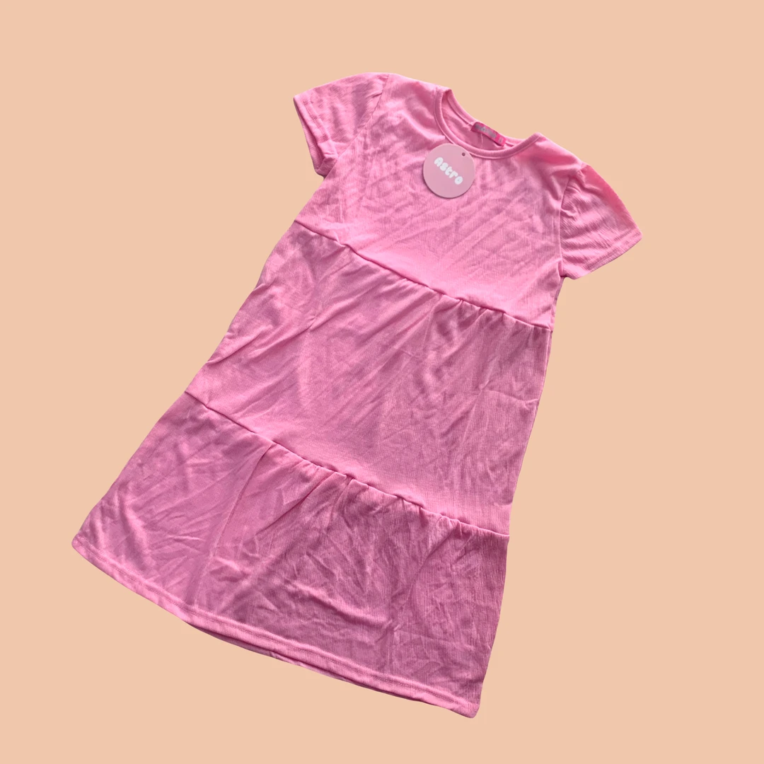 GILS女童粉色三节超柔植物印染连衣裙