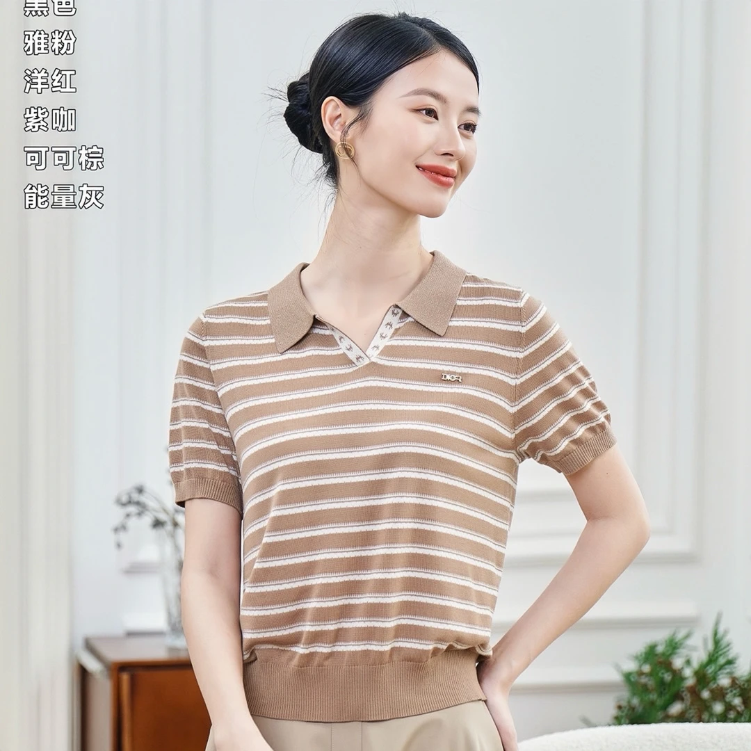【高档天丝上衣】妈妈装翻领莱赛尔天丝短袖时尚百搭5015
