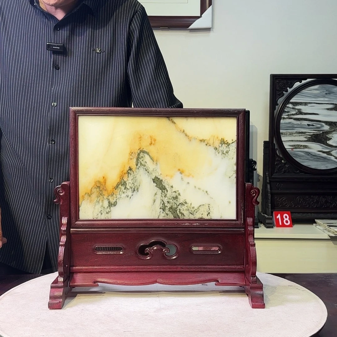 石材天然大理石画屏风38×34.5