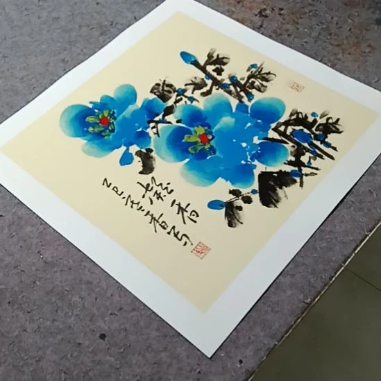 竖款蓝色牡丹花50cm×50cm