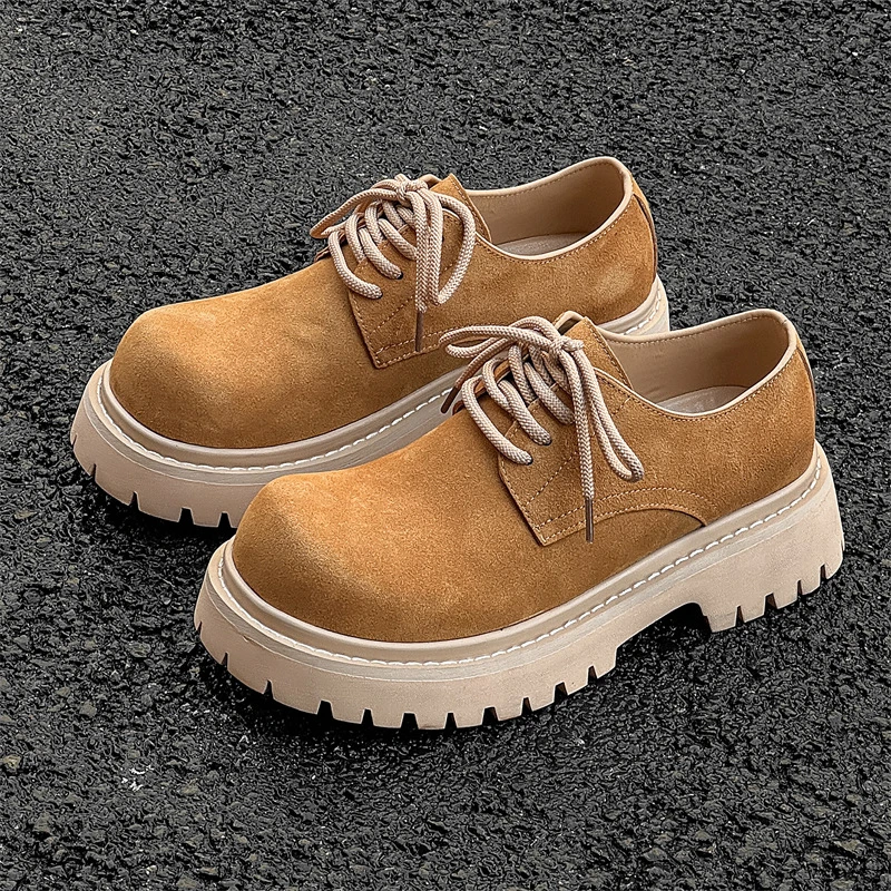 22057德比鞋夏季新款低帮马丁靴男复古工装厚底增高透气翻毛皮鞋