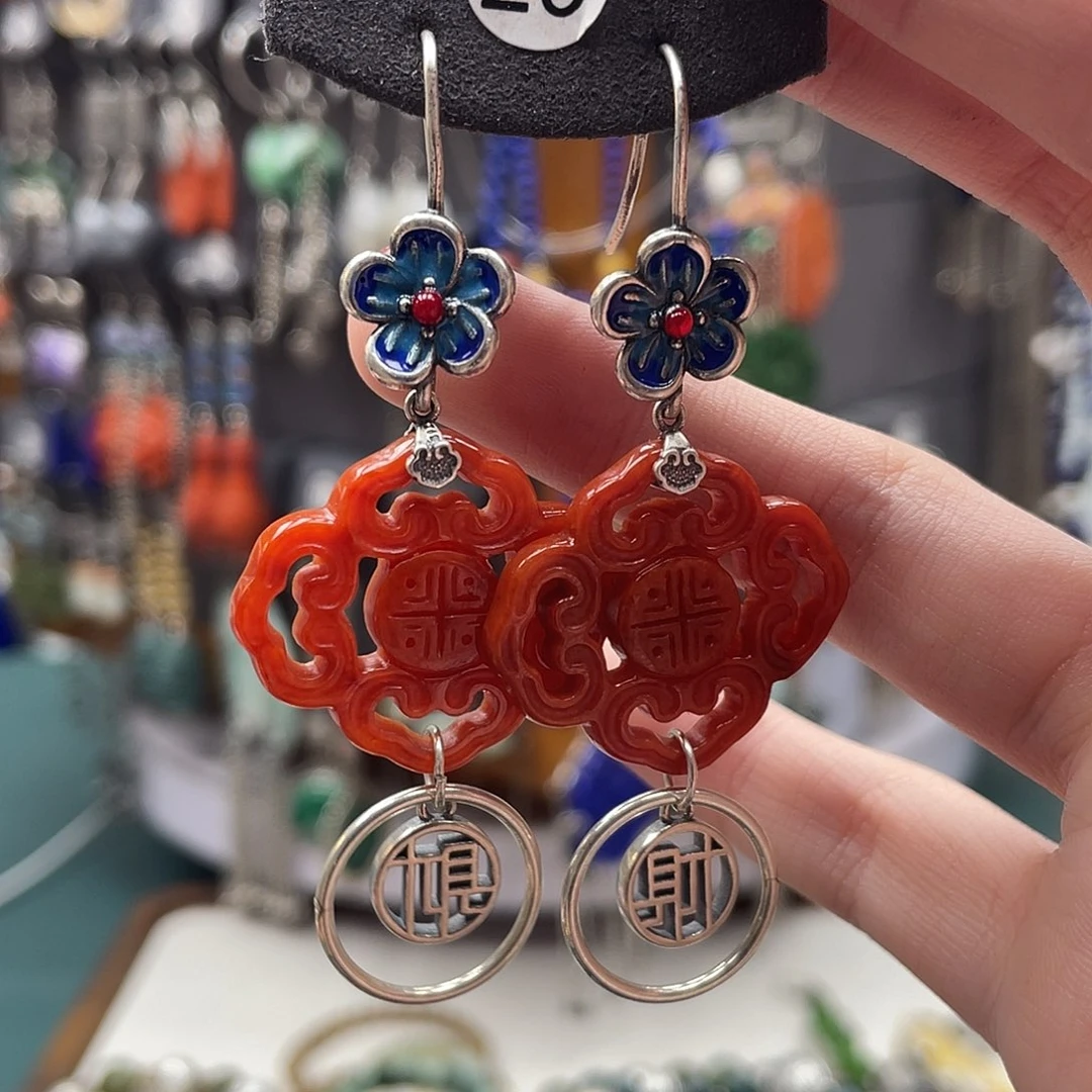 翡翠耳饰银S925镶嵌云*饰品