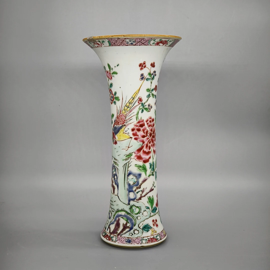 62412168*清雍正粉彩花鸟纹花觚/瓷器六/江苏省文物总店
