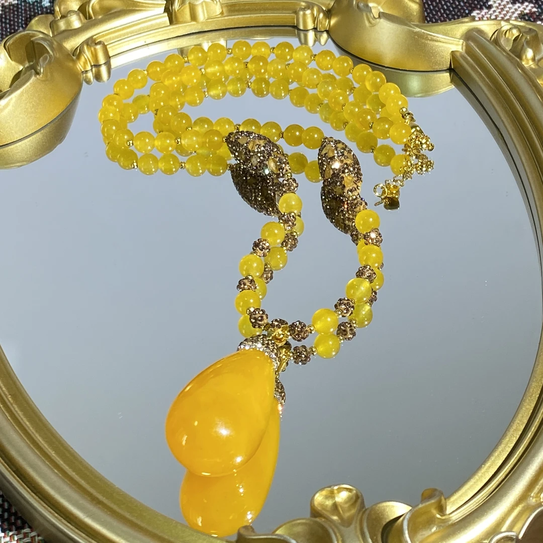 铜合金合成锆石项链 TTSD 黄色水滴女士毛衣链 2396