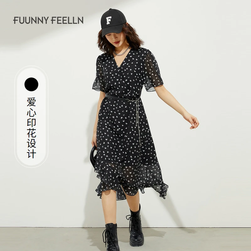 仿佛仿佛夏季黑色时尚碎花连衣裙裙子气质修身收腰显瘦仿佛01475