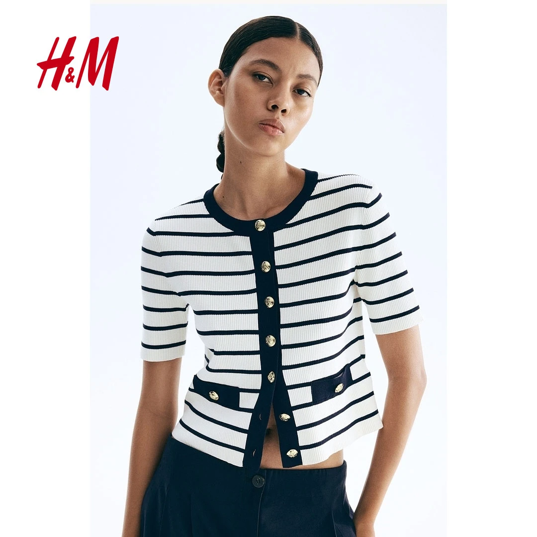 HM2025夏季新款女装时尚休闲百搭短袖开衫1294717