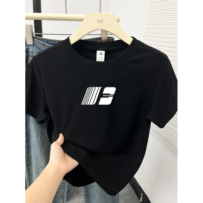 美式复古正肩短袖t恤女夏季高街hiphop酷飒风大码百搭圆领上衣潮