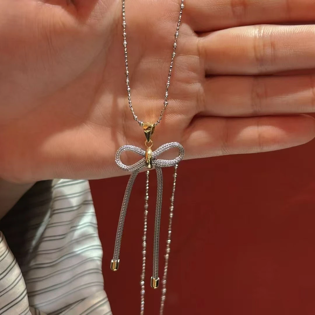 坠链均925银 蝴蝶结分色项链  JN6068