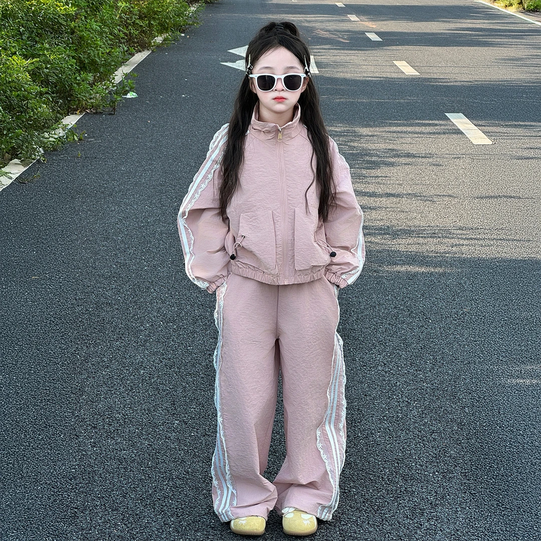 女童秋款套装2025新款小女孩春秋时髦蕾丝花边两件套儿童炸街穿搭