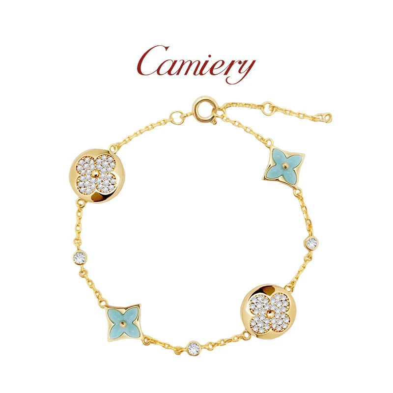 CAMIERY/卡美瑞时尚轻奢绿色四花拼钻手链镶嵌百搭