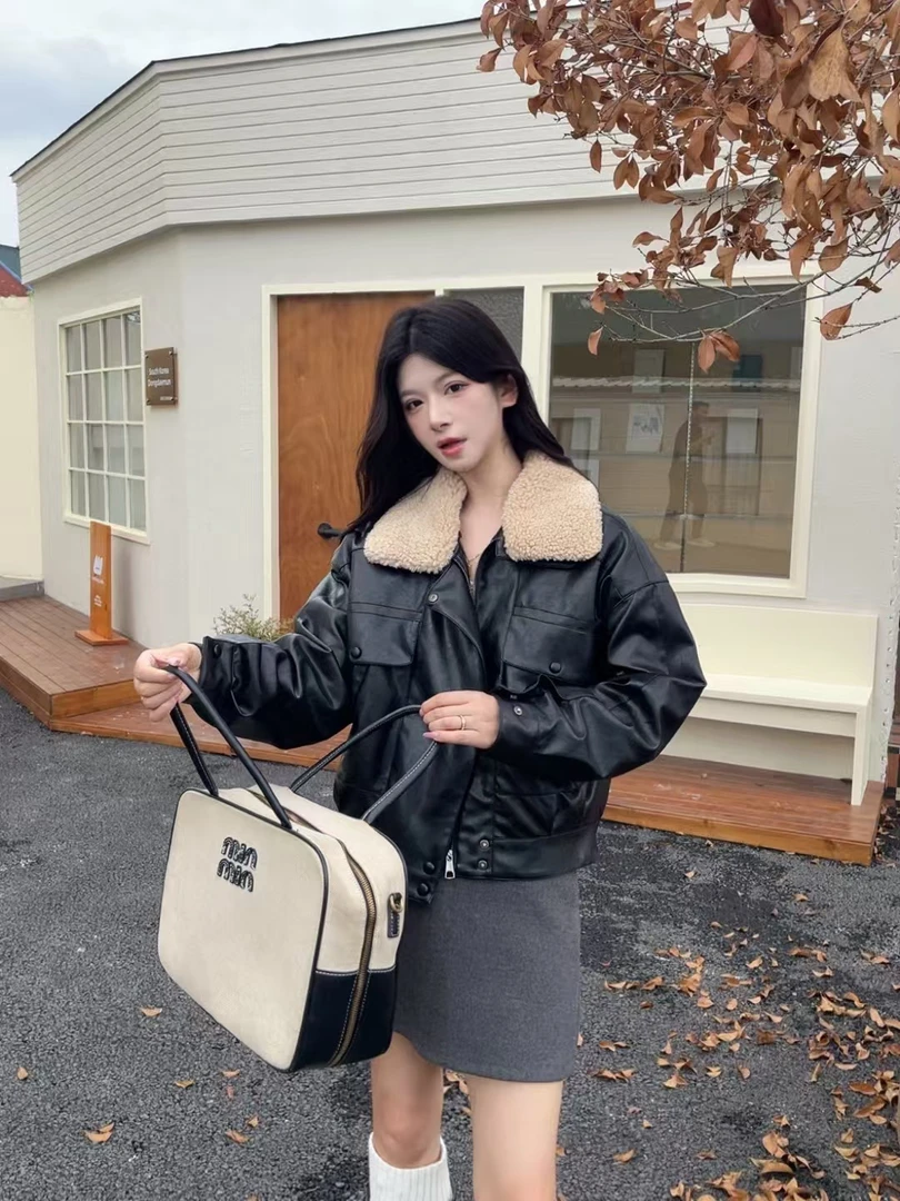 【弗迪菲】常规款短款街头风毛领加厚女皮衣百搭秋冬G011