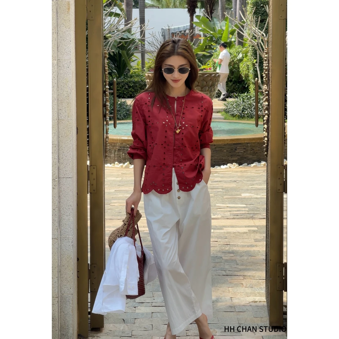 HH.CHAN“零感九分”定制棉2025春夏门襟扣白色透气百搭显瘦九分裤