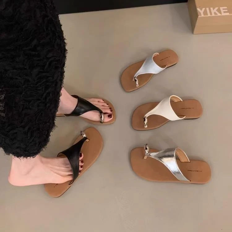 复古度假风套趾黑色凉拖鞋女夏外穿新款配裙子晚晚风罗马凉鞋