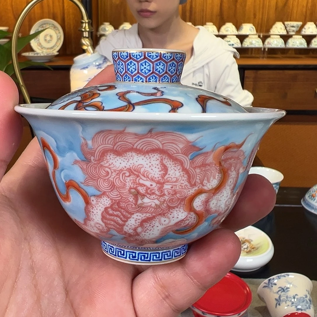一见双狮绣球盖碗