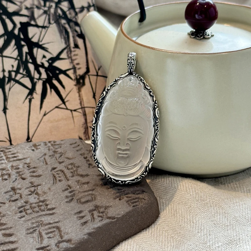 吊坠925银 <秋梦> M7922 清透白色佛像吊坠时尚雕刻
