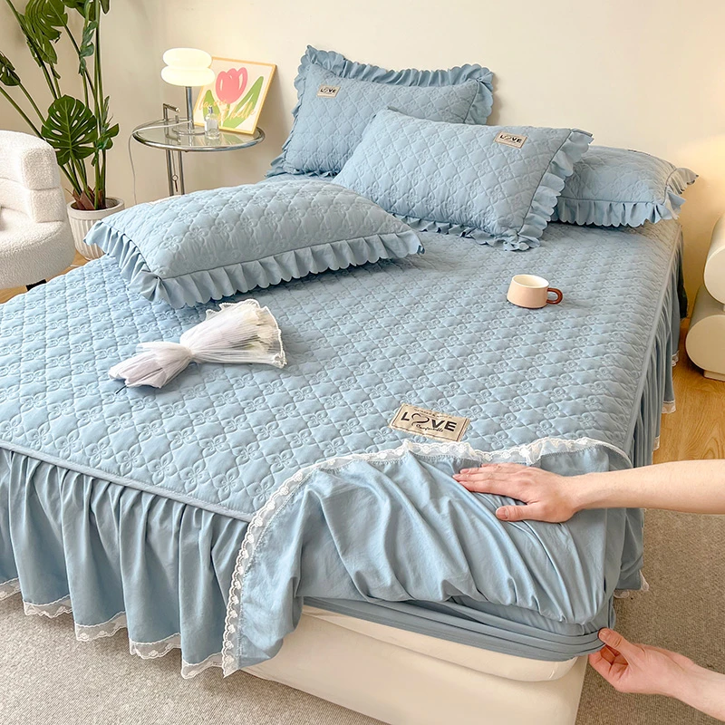 二合一床笠式床裙夹棉加厚床罩席梦思床垫防尘套保护套纯色防滑床