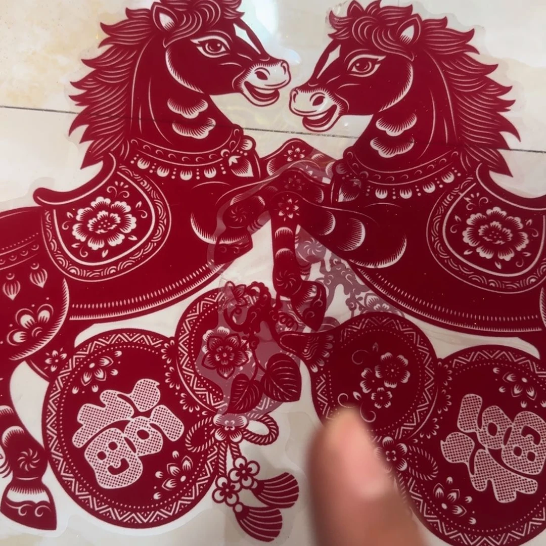 40植绒马上有福对马葫芦窗花4张