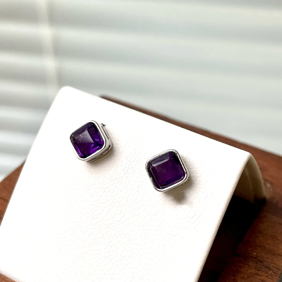 【紫水方糖】紫水晶小方糖耳钉面小仙多样性发其一