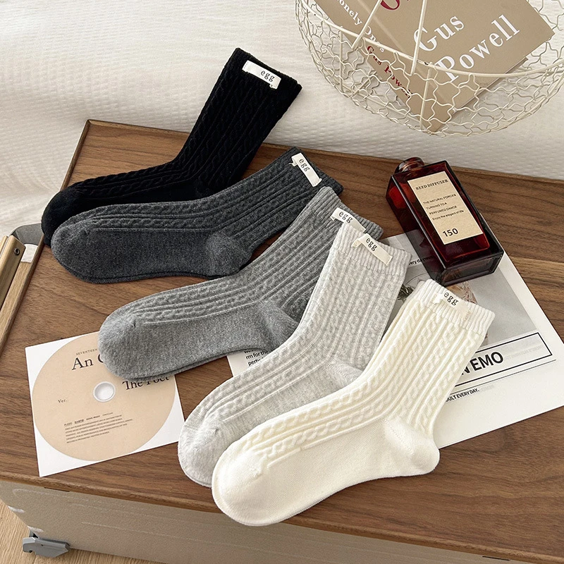 【egg百搭】亲子羊毛袜子秋冬款1-12纯色布标柔软纯色亲子款中筒袜