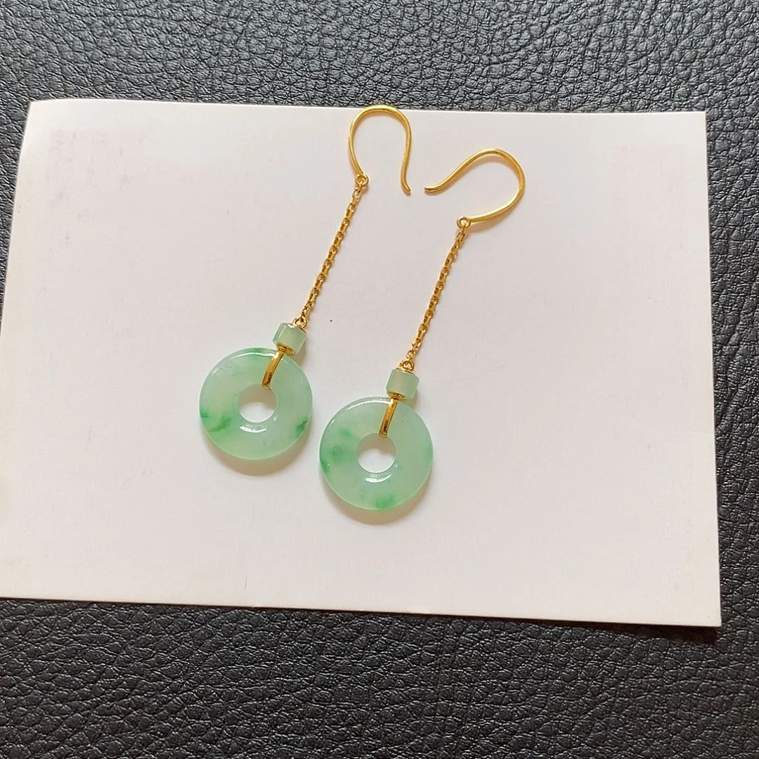 翡翠颈饰18K金镶嵌绿花甜甜圈耳坠子
