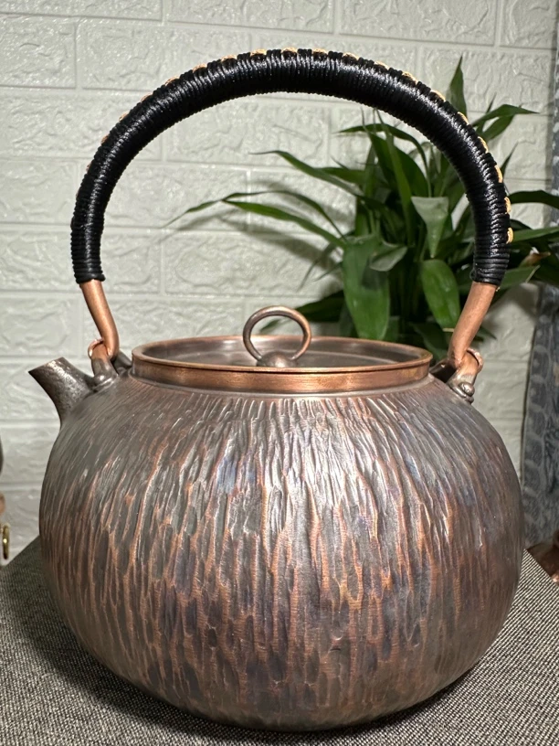 手工紫铜壶一张打提梁壶1200ml复古做旧工艺
