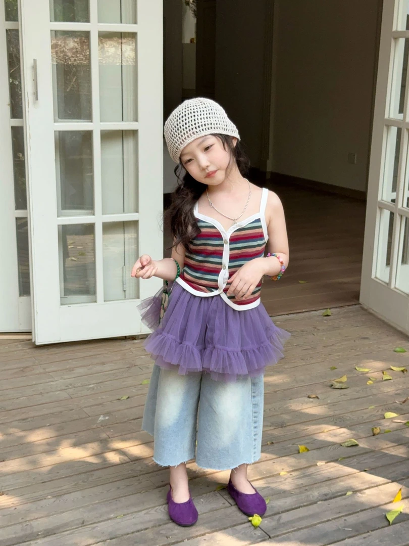 空空子.Studio【彩虹条纹】女童吊带2025夏季新款女宝宝牛仔裤套装