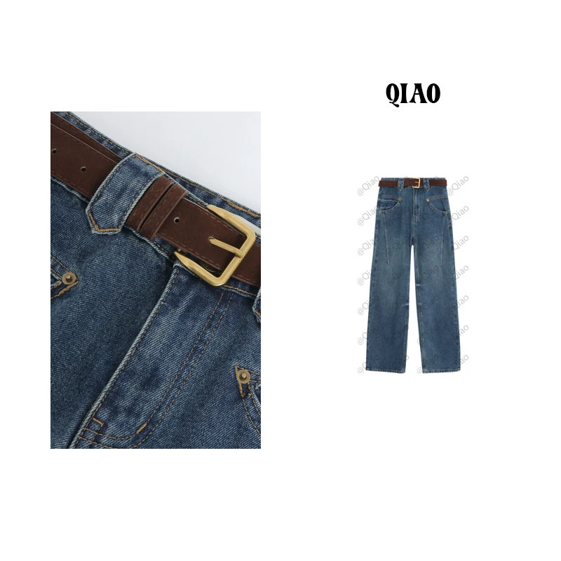 QXQT「纽约walk」【店主自制】荞荞新款重工洗水双扣立裁大口袋牛仔裤