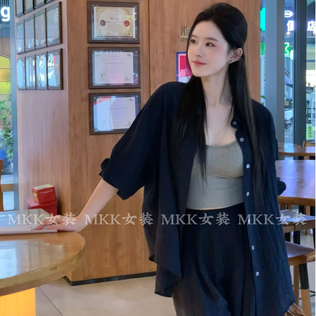 高端法式亚麻衬衫女2025夏季薄款宽松气质老钱风棉麻衬衣防晒上衣