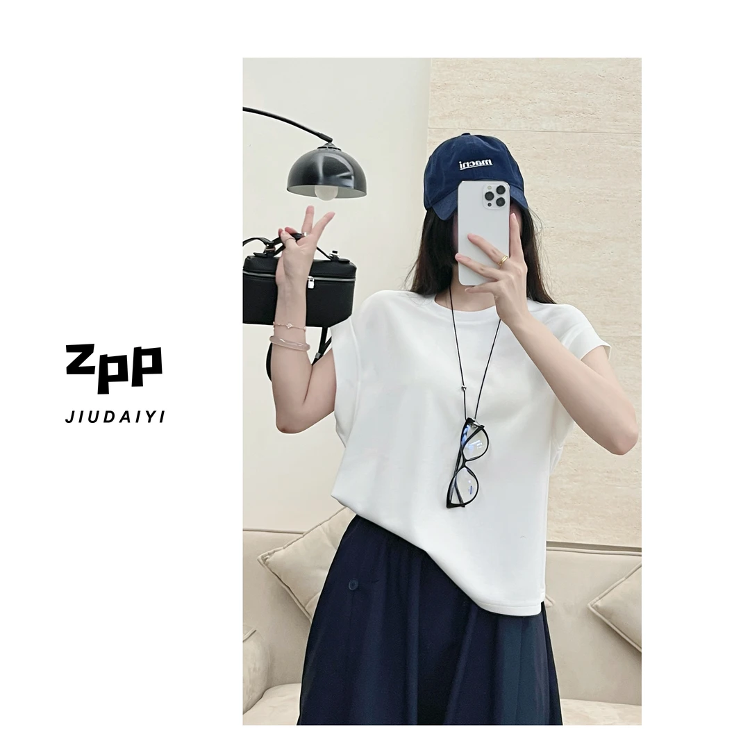 玖黛衣现货【立夏】新款夏季纯色圆领宽松简约短袖TXP40789