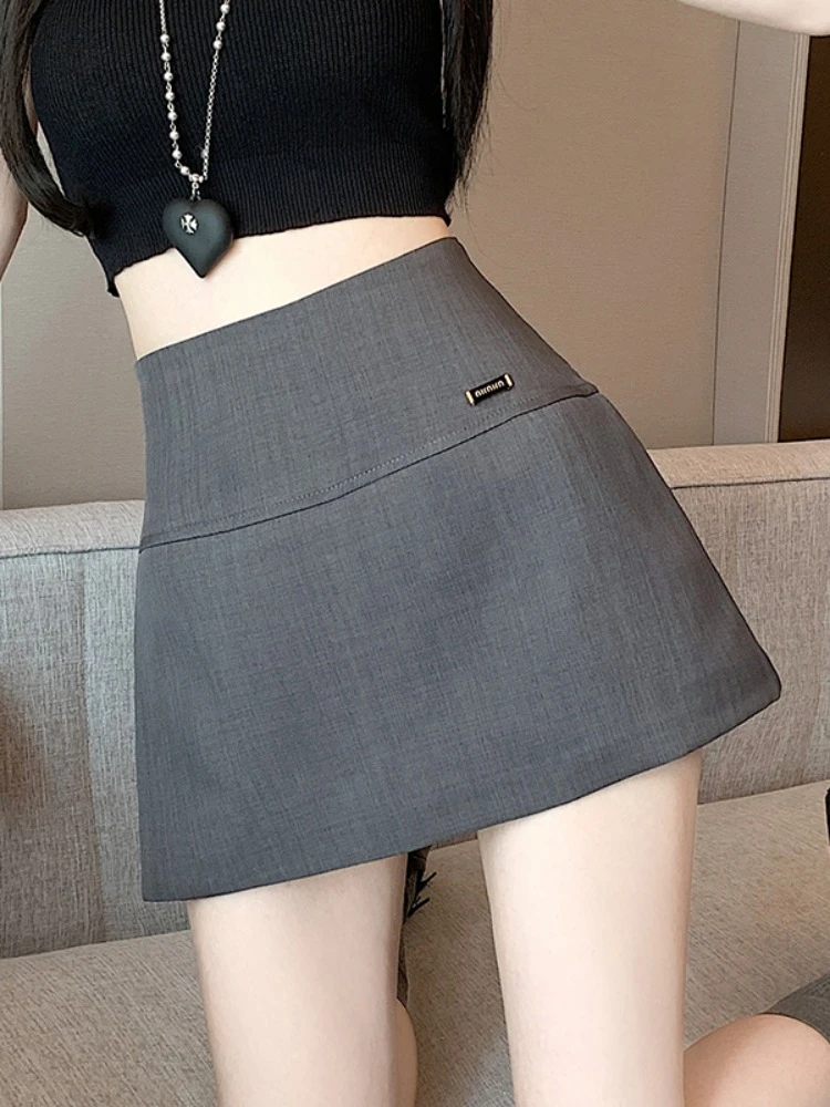 2025年夏季新款显瘦灰色百搭侧开叉裤裙有内衬半身裙女a字短裤裙