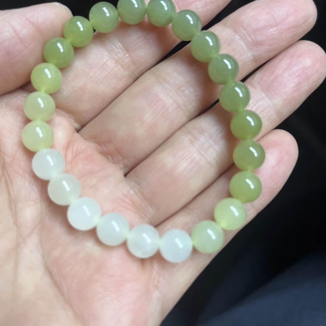 新疆和田玉渐变黄口单圈手链珠径8 m m