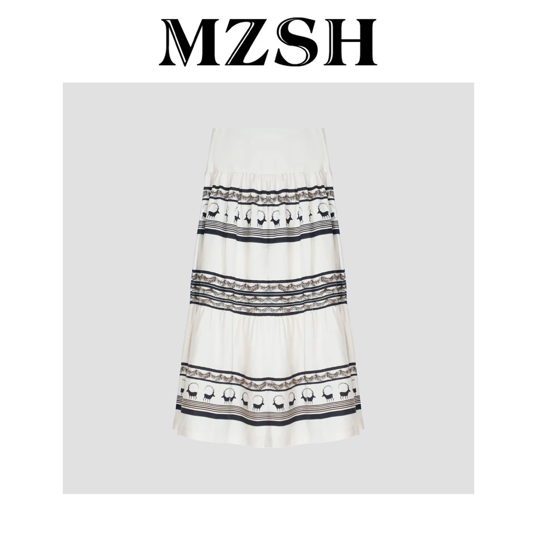 【MZSH】民族风度假气质简约印花A字半身裙DLMZSH2552