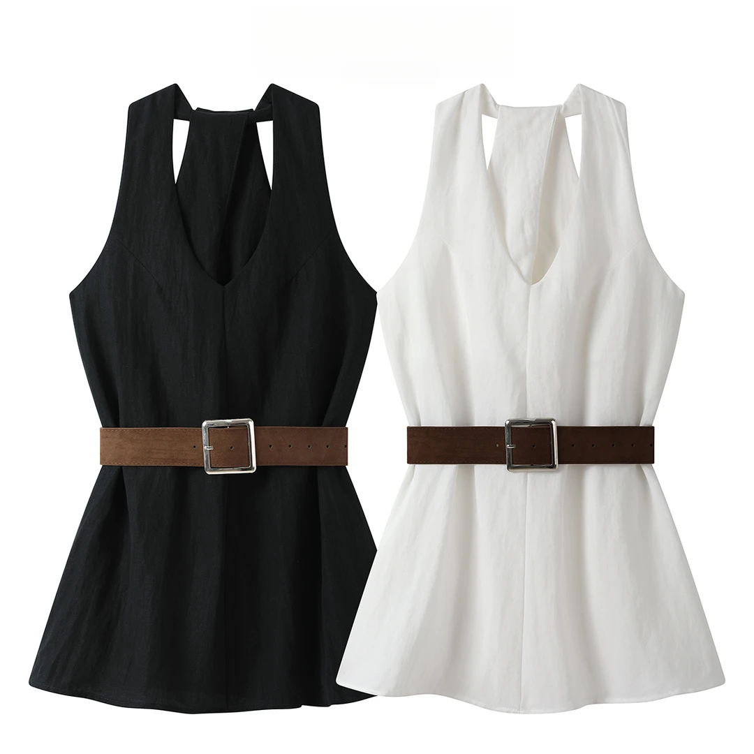 UQS度假老钱风松弛感女装2025新款女夏季薄款无袖衬衫收腰上衣