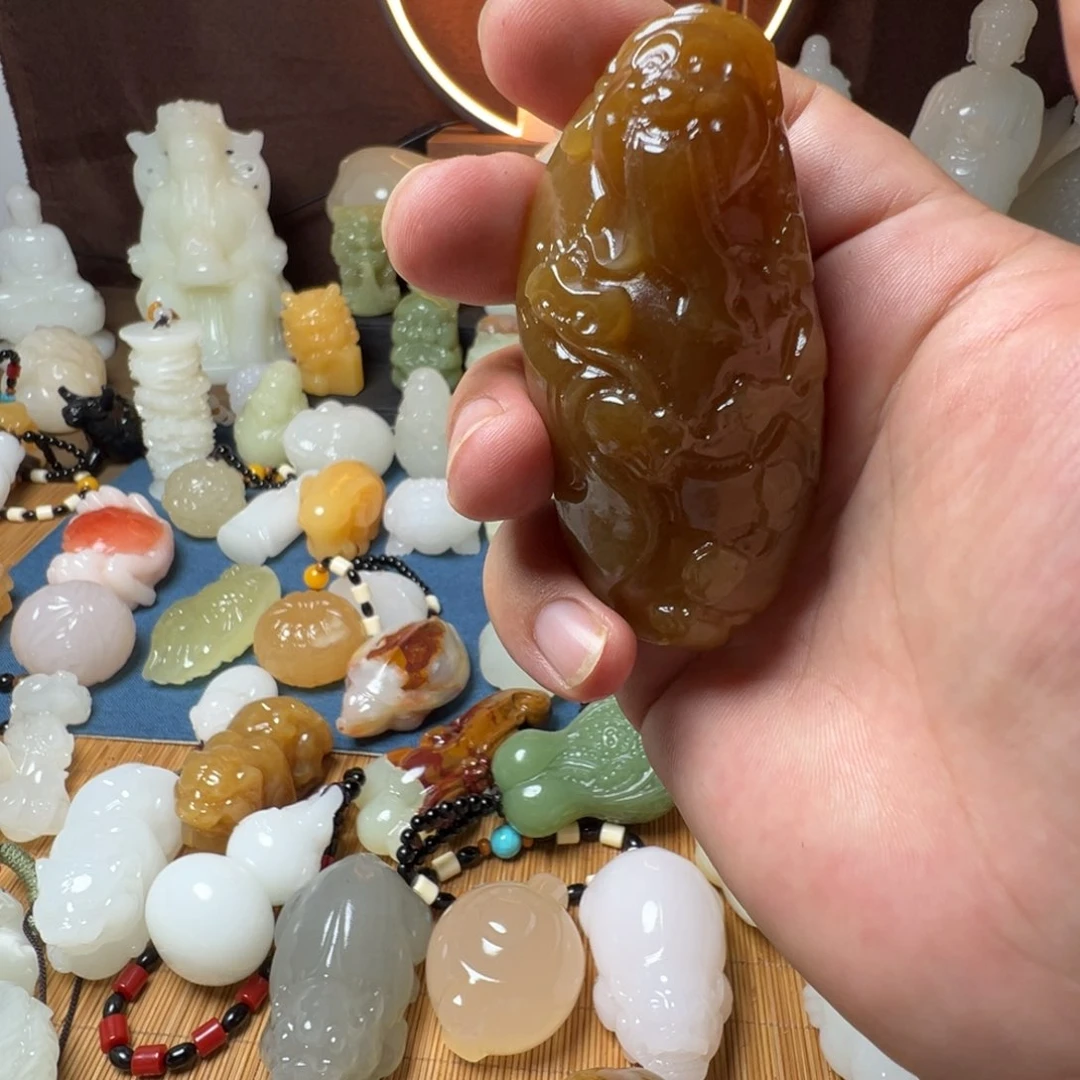 石材飘**至手工雕刻糖财神手把