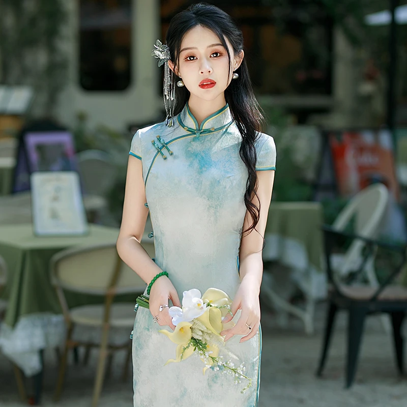 新中式旗袍日常可穿2025夏季老上海改良裙子素雅国风礼服长款高端