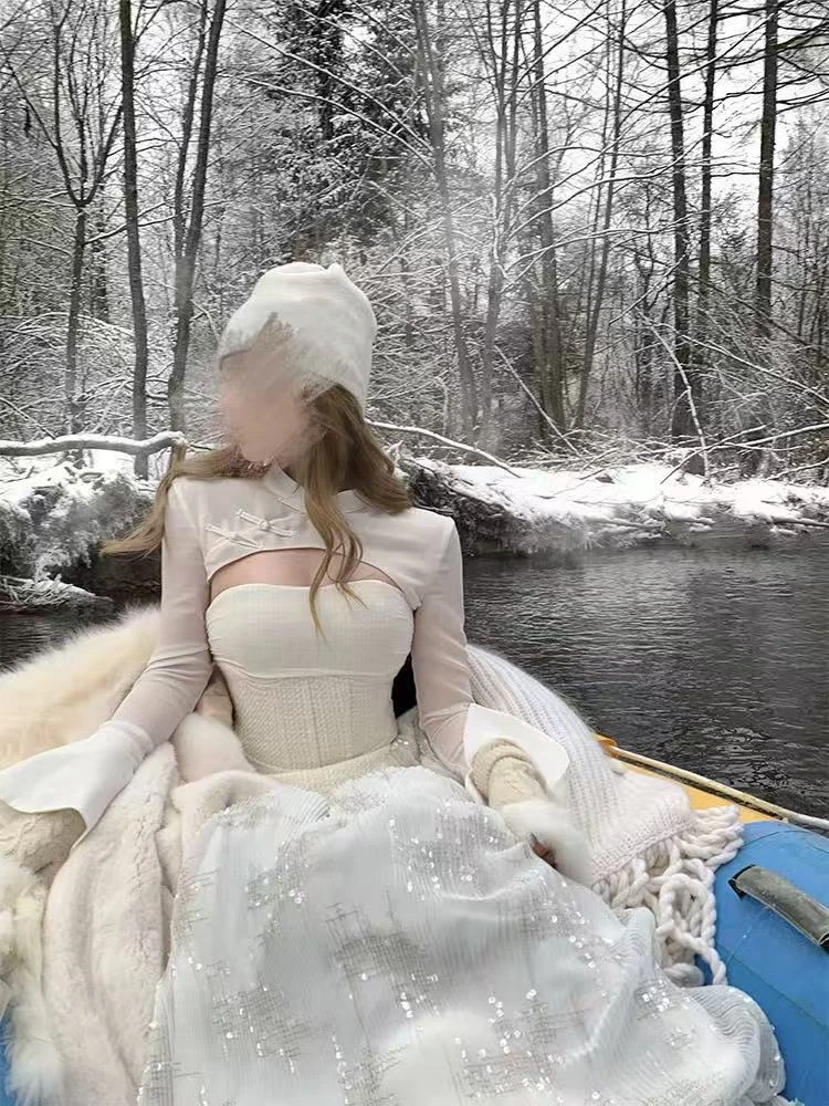 梦梦 MENGMENG｛银河散落一地 新款重工收腰珠片网纱抹胸连衣裙}