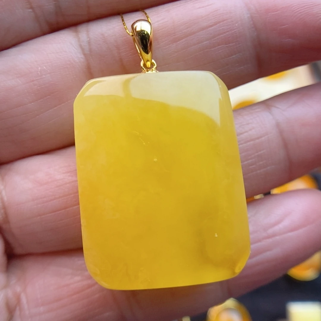 琥珀颈饰银S925镀金镶嵌